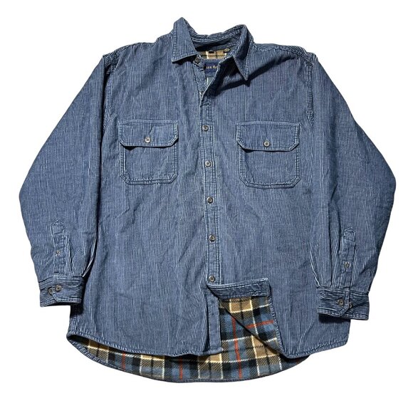 Club Room XXL Blue Corduroy Shirt With Plaid Fleece Lining Button-Up Long Sleeve - Picture 1 of 9